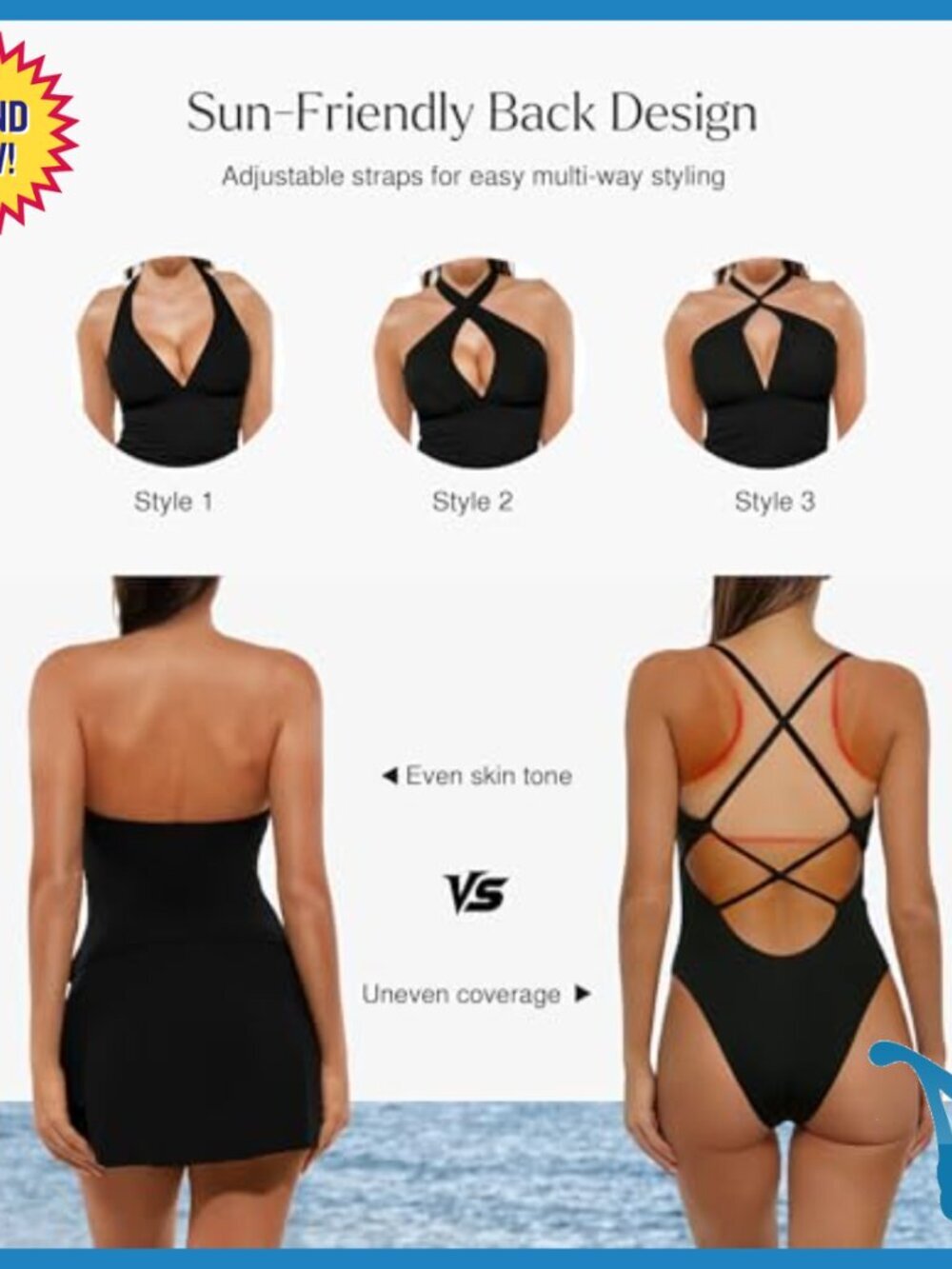 Tummy Control Tankini Swimwear with Skirt, Halter Top, Shapewear - Picture 4 of 7